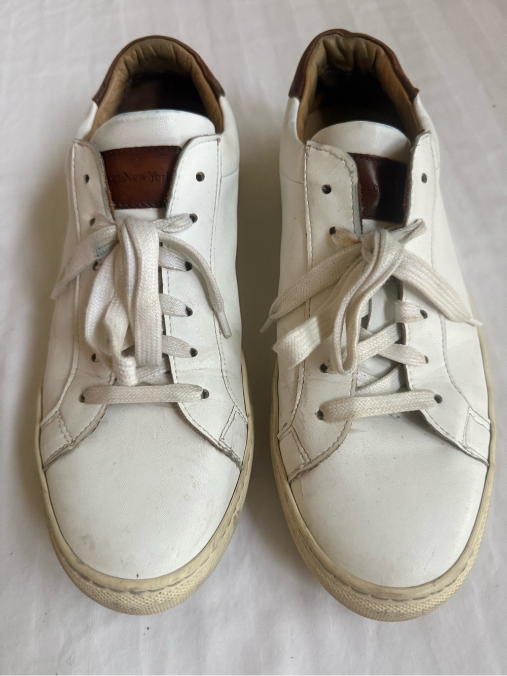 To Boot White Leather Sneakers with Brown Heel and Tongue Accents